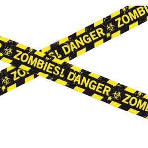 Markeerlint/afzetlint - Zombies danger - 12 meter - zwart/geel - kunststof