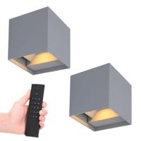 Set van 2 dimbare LED Wandlampen Kansas - grijs - 7 Watt 560 lumen - 3000K warm wit - Up & Down light - IP54 - Incl. dimmer met afstandsbediening