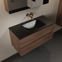 MONDIAZ AIVY 100cm badmeubel Mocha, wastafel Urban solid surface midden zonder kraangat met spiegelkast (AI-351321URBAN-NO - AI-M100MOMI - AI-C100MOMI) - thumbnail