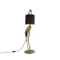 QAZQA Vintage vloerlamp messing stoffen kap zwart - Animal Kraanvogel - thumbnail