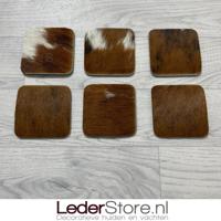 Koeienhuid onderzetters normandier zwart wit bruin 10x10cm