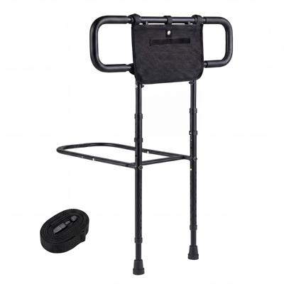 Opvouwbaar Bedhek voor Senioren Veiligheidshek voor Ouderen met Verstelbare Breedte en Hoogte Afneembaar Opbergvak Gewatteerde Handgrepen U-Vormige Voet-Zwart