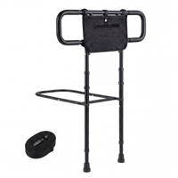 Opvouwbaar Bedhek voor Senioren Veiligheidshek voor Ouderen met Verstelbare Breedte en Hoogte Afneembaar Opbergvak Gewatteerde Handgrepen U-Vormige Voet-Zwart