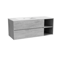 Storke Edge zwevend badmeubel 130 x 52 cm beton donkergrijs met Mata asymmetrisch linkse wastafel in solid surface mat wit - thumbnail