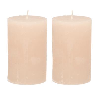 Stompkaars / cilinderkaars - 2x - taupe - 5 x 8 cm - klein rustiek model - dikke kaarsen - sfeerkaar