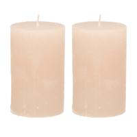 Stompkaars / cilinderkaars - 2x - taupe - 5 x 8 cm - klein rustiek model - dikke kaarsen - sfeerkaar