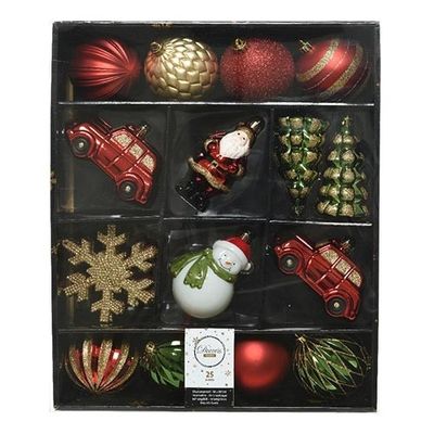 Kerstballen Mixdoos 25 st. - Rood/Groen/Goud - Decoris