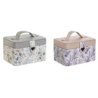Doos-Juwelenkistje DKD Home Decor Wit Grijs Lila Licht Roze Polyurethaan Spiegel 17 x 12 x 10 cm (2 Stuks)