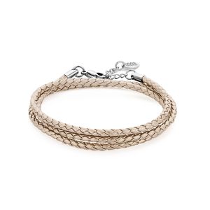 CO88 Collection Elemental 8CB 90416 Wikkelarmband met Gevlochten Leer - Lengte 53 + 3 cm - Zilverkleurig / Goudkleurig