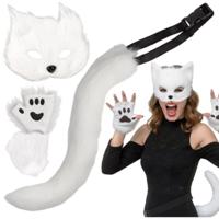 Ruhhy Vossen verkleed kostuum - 4-delig - wit - masker / staart / pootjes - kvos verkleedset