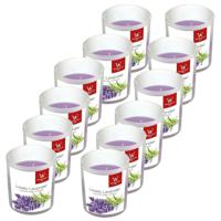 Trend Candles Geurkaars - 12x - in glas - Lavendel aroma - 25 branduren - 7 x 8 cm