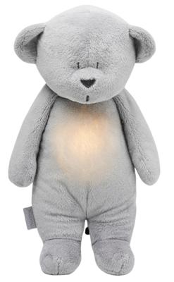 Moonie The Humming Bear Zilver | 28 cm | Hartslag en ruis knuffel met huilsensor en licht