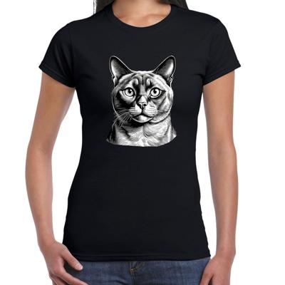 Cadeau/verkleed T-shirt dames - zwart - Burmees kat/poes - kattenliefhebber Cadeau/verkleed T-shirt dames - zwart - Burmees kat/poes - kattenliefhebber