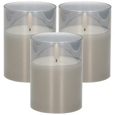 Cepewa led kaars - 3x - met timer - grijs - glas - 7 x 10 cm - met timer - led-kaarsen Cepewa led kaars - 3x - met timer - grijs - glas - 7 x 10 cm - met timer - led-kaarsen
