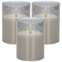 Cepewa led kaars - 3x - met timer - grijs - glas - 7 x 10 cm - met timer - led-kaarsen
