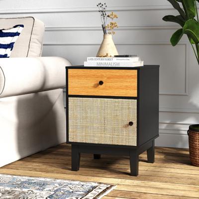 Rotan Nachtkastje Mid-Century Nachtkastje Opberglade en Kast Bohemian Bijzettafel Massief Houten Poten voor Woonkamer Slaapkamer