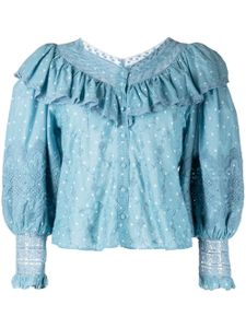 LoveShackFancy blouse Bunnie à broderie anglaise - Bleu