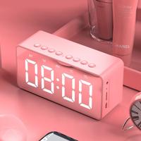 AEC BT506 luidspreker met Wirror LED klok display dubbele wekker Snooze HD hands-free bellen HiFi Stereo. Roze