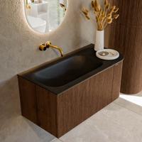 Badmeubel Mondiaz Kurve | 95 cm | Meubelkleur Walnut | Wastafelkleur Urban | Links spoelbak | Zonder kraangaten