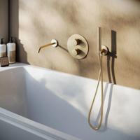 Badkraan SaniClear Brass | Inbouw | Thermostaatkraan | Incl.Inbouwdeel | 2-weg | Rond | Geborsteld Messing - mat goud