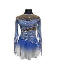 kunstschaatsjurk dames meisjes schaatsjurk blauwlichtblauw patchwork duimgat rekbaar training praktijk professionele schaatskleding kristal / strass lange mouw schaatsen figuur Lightinthebox