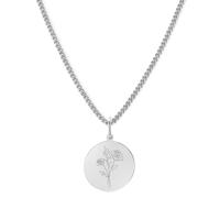 Gegraveerde geboortebloem ketting - Stainless steel - Zilver - Juni - roos