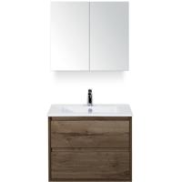 Porto Badmeubelset 70 cm - Tabacco - Keramische Wastafel Wit Slim met Spiegelkast