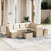 8-delige Loungeset met kussens poly rattan beige