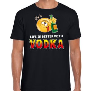 Funny emoticon t-shirt Life is better with vodka zwart voor here