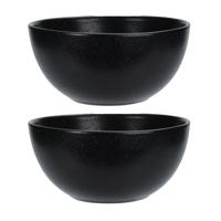 Soepkommen - 2x - Lava stone - keramiek - D15 x H7 cm - zwart - Stapelbaar