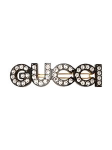 Gucci barrette à logo orné de cristal - Noir