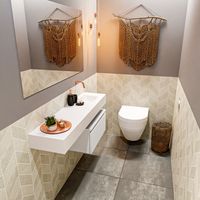 Toiletmeubel Mondiaz Andor | 120 cm | Meubelkleur Talc | Lex vrijhangend wastafel Talc Rechts | Zonder kraangat