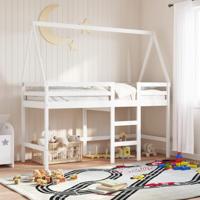 Halfhoogslaper met ladder en bedhuis grenenhout wit 80x200 cm