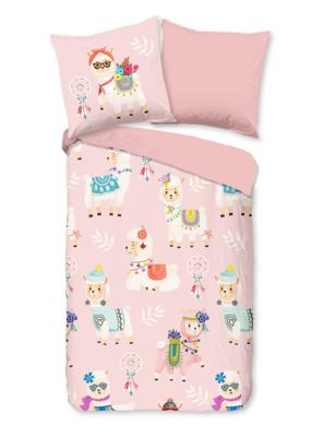 Good Morning Kinderdekbedovertrek "lama&apos;s" - Roze - (135x200 cm) - Katoen Flanel