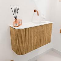 Toiletmeubel Mondiaz Joya | 71.6 cm | Meubelkleur Oak | Faye wastafel Talc Rechts | Zonder kraangat(en) Toiletmeubel Mondiaz Joya | 71.6 cm | Meubelkleur Oak | Faye wastafel Talc Rechts | Zonder kraangat(en)
