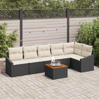 Tuinbankenset met opslag 7 pcs Zwart en Crème poly rattan