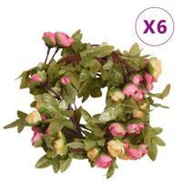 VidaXL Kerstslingers met bloemen 6 st 215 cm roze - thumbnail