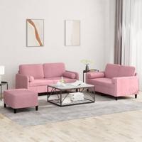 3-delige Loungeset met kussens fluweel roze