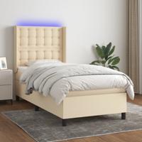 Boxspring met matras en LED stof crèmekleurig 90x190 cm