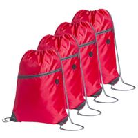 Sport gymtas/rugtas/draagtas - 4x - rood met rijgkoord 34 x 44 cm van polyester - thumbnail