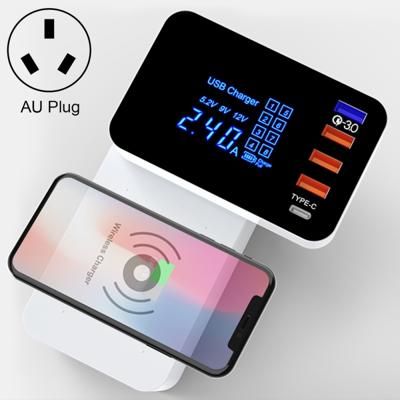 CDA33QW 40W QC 3 0 USB-poorten + 3 USB-poorten + USB-C/type-C-poorten + draadloos opladen multifunctionele opvouwbare oplader met LED-display AU-stek