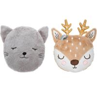 Dieren sierkussen set kinderkamer - kat/hert - 27/31 cm - polyester - thumbnail