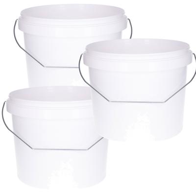 Emmer met handvat - 3x - met deksel - wit - 5,5 liter - voor klussen/schilderen