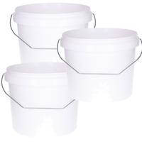 Emmer met handvat - 3x - met deksel - wit - 5,5 liter - voor klussen/schilderen