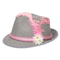 Grijs/roze Tiroler hoedje verkleedaccessoire voor dames   -