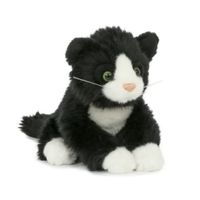 Pluche poes/kat zwart wit 18 cm   - - thumbnail