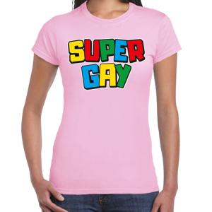 Bellatio Decorations Gay Pride T-shirt voor dames - super gay - roze - pride - regenboog - LHBTI 2XL  -