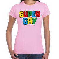 Bellatio Decorations Gay Pride T-shirt voor dames - super gay - roze - pride - regenboog - LHBTI 2XL  -