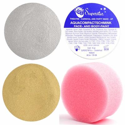 Superstar schmink - goud en zilver - 16 gram - met rond grimeer sponsje Superstar schmink - goud en zilver - 16 gram - met rond grimeer sponsje