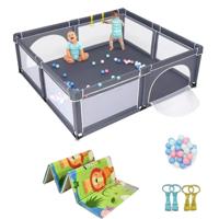 Baby Speelbox Grote Babybox Draagbare Box met Opvouwbaar Babymat Grondbox 206 x 185,5 x 68 cm Donkergrijs + Speelmat Groen